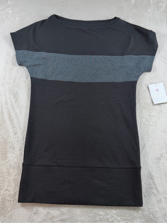 Athleta Dresses & Skirts - Athleta Energize Boat Neck Dress Womens XS Black Gray Colorblock Cotton Blend
